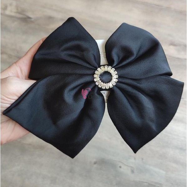 Accesoriu pentru decor par cu Fundita din satin si clema metalica TRD045TT Neagra